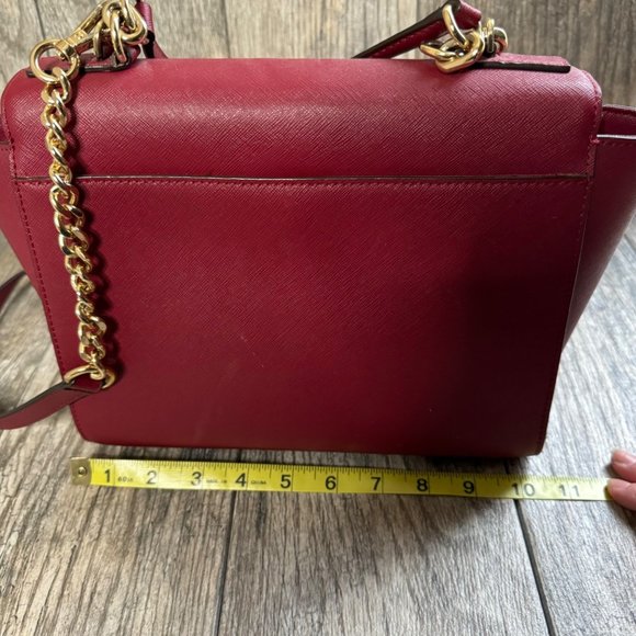 Michael Kors Brandi Womens Maroon Leather Gold Trim Top Handle Satchel Bag Purse - Picture 6 of 14
